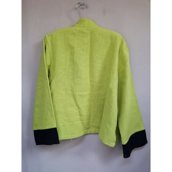 Peacock Ways Womens Linen Mandarin Style Blazer Jacket Cardigan Lime Green - Picture 2 of 10